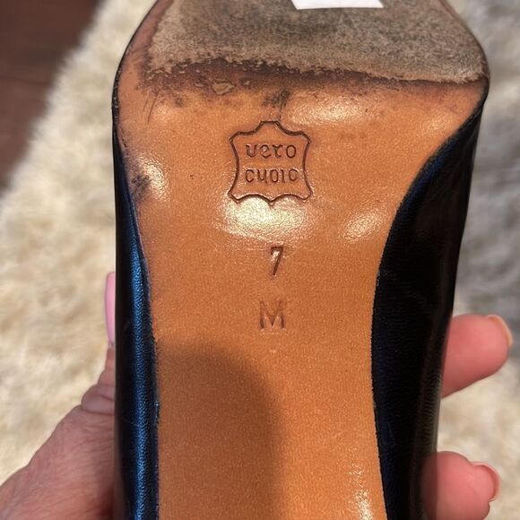 Bally Vintage Kathleen Leather Black Pump Heels Unique Cognac Details Sz 7 - Picture 10 of 12
